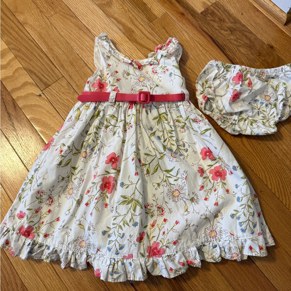 Floral Dress with hot pink Belt and matching Bloomers